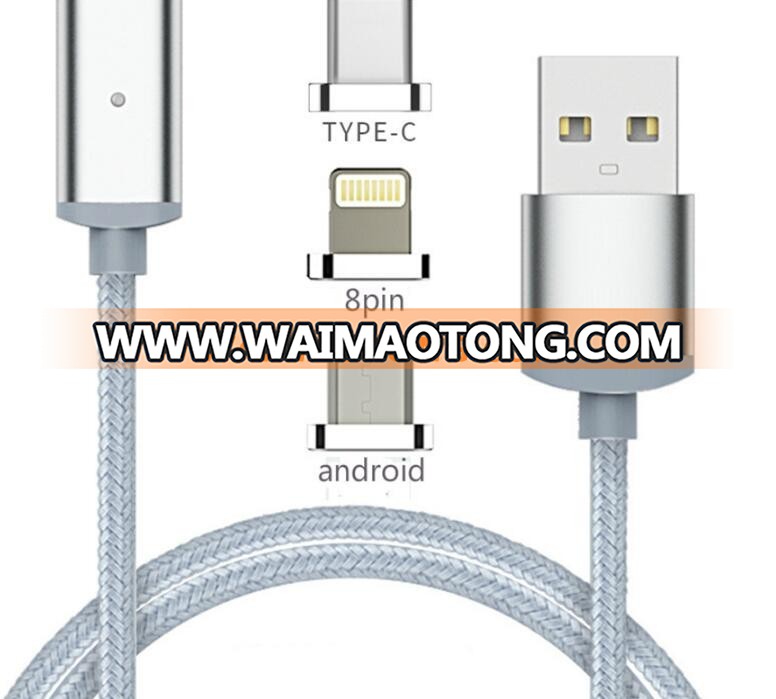 2 In 1 Metal Magnetic usb Charger Cable For Iphone And Android Braided Charging Cable holder For Iphone Samsung HTC LG